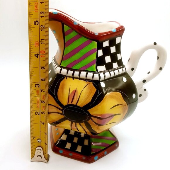 Studio Designworks Ceramic Creamer Pitcher Hand Painted Flower Pattern 5.25" H - Picture 9 of 11